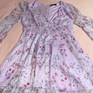 purple floral fit and flare dress